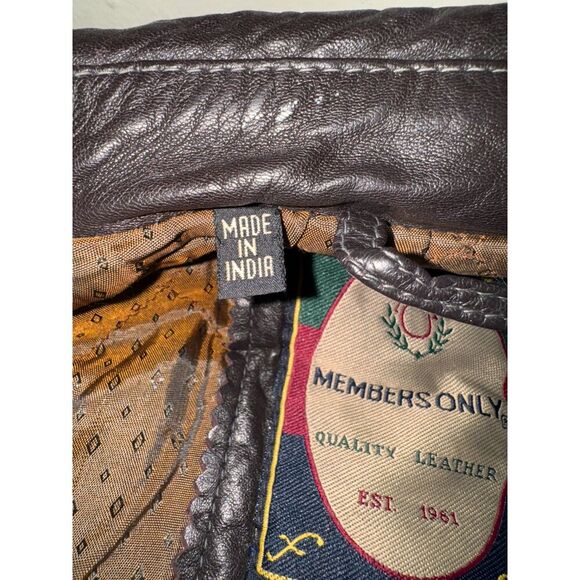 Members Only Jacket Mens Large Dark Brown 100% Leather Lined Full Zip Vintage - Picture 6 of 10